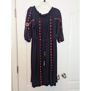 Ann Taylor Loft Casual Midi Length Dress. Navy Blue Size Large